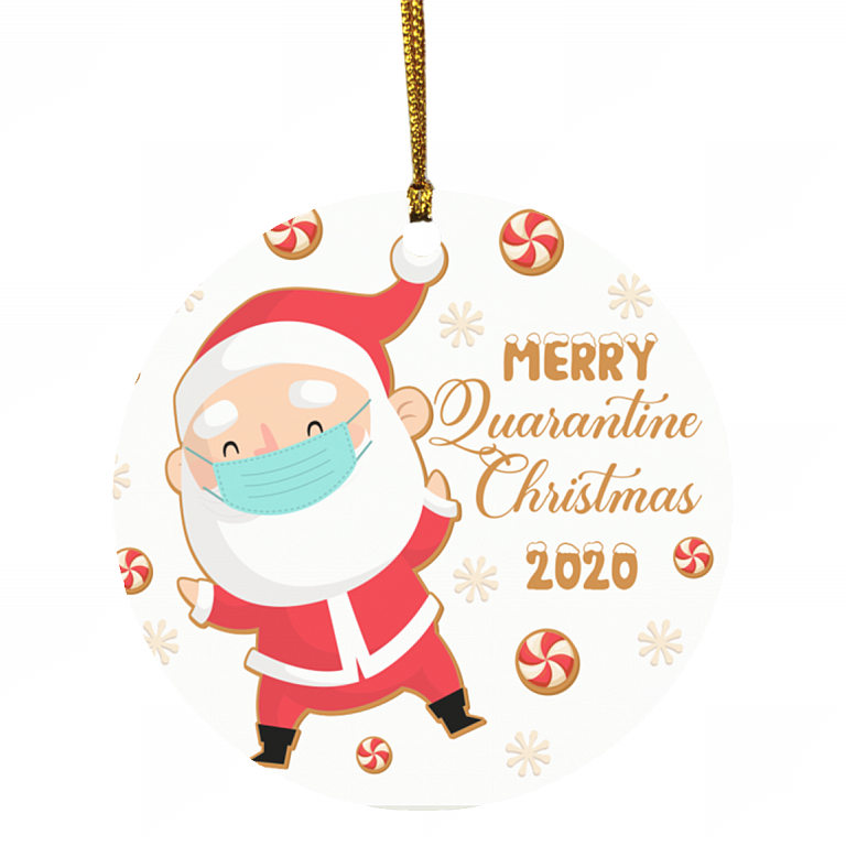 Merry Quarantined Christmas Santa Claus Christmask 2020 Keepsake - Circle Ornament, White, Circle Ornament