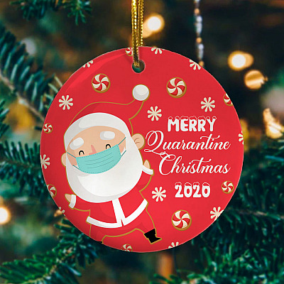 Alternative view of Merry Quarantined Christmas Santa Claus Christmask 2020 Ornament Keepsake - Circle Ornament