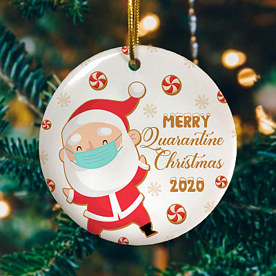 Alternative view of Merry Quarantined Christmas Santa Claus Christmask 2020 Keepsake - Circle Ornament
