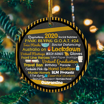 Alternative view of Engraved 2020 Events Quarantine Pandemic Christmas Flat Holiday Circle Ornament