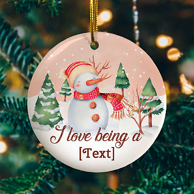 Alternative view of Personalized I Love Being Grandma Nana Auntie Holiday Christmas Circle Ornament - Cute Snowman Keepsake
