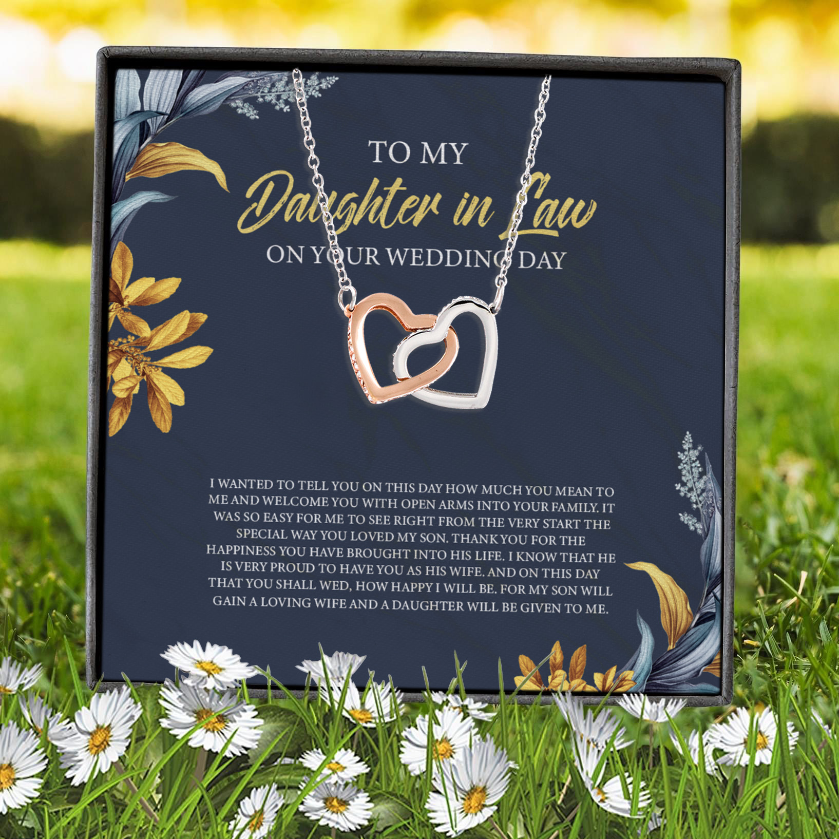 6VT. Daughter In Law Wedding Day Message Card Interlocking Hearts Necklace 7