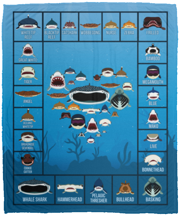 Love Sharks - Sharks Dictionary Collection Fleece Blanket - Premium Sherpa Blanket, White, Cozy Plush Fleece Blanket - 50x60