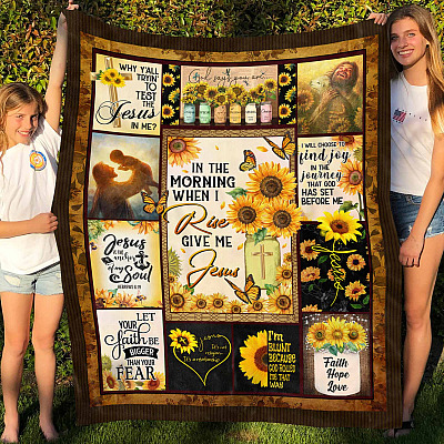 Alternative view of In The Morning When I Rise Give Me Jesus Fleece Blanket - Sherpa Blanket - Jesus Sunflower Blanket