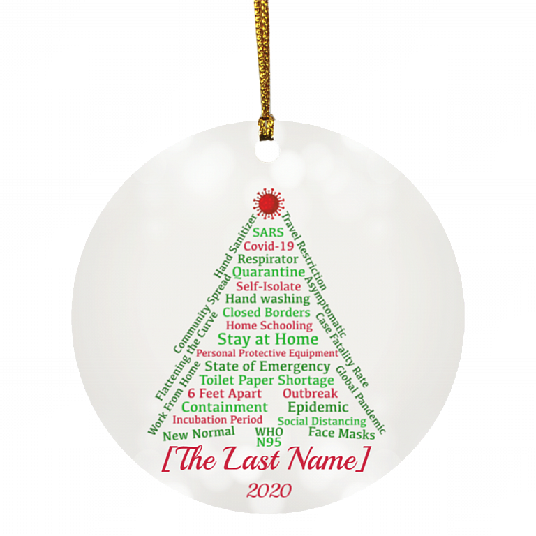 Personalized Family Quarantine Pandemic 2020 Christmas Flat Holiday Circle Ornament, White, Circle Ornament
