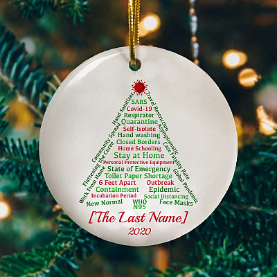 Alternative view of Personalized Family Quarantine Pandemic 2020 Christmas Flat Holiday Circle Ornament