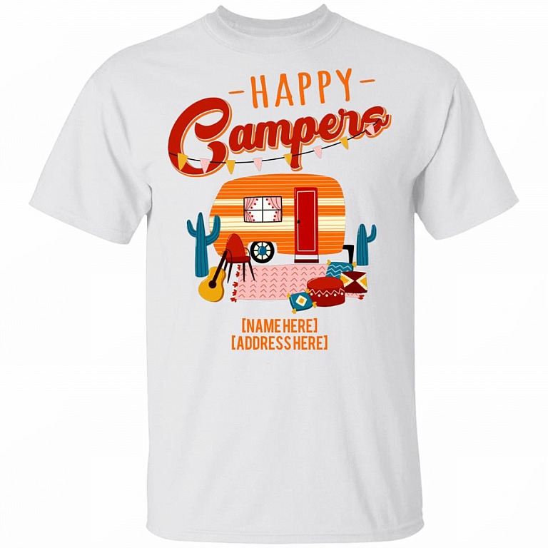 Personalized Happy Campers T-Shirt - Family Camping Matching Outfit, White, Unisex T-Shirt