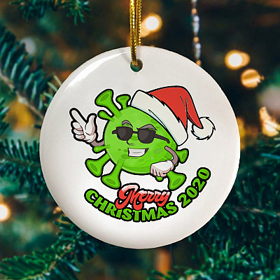 Alternative view of Funny Merry Christmas 2020 Covi-19 Pandemic Christmas Flat Holiday Circle Ornament