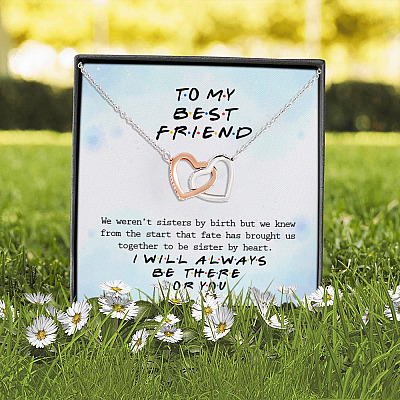 Alternative view of To My Best Friend We Weren't Sisters By Birth but We Knew Fate Brought Us Gift Interlocking Hearts Pendant Necklace