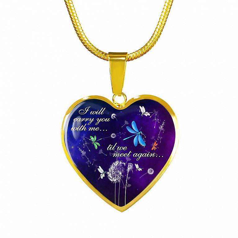 I Will Carry You With Me Til Meet Again Cardinals Heart Pendant Necklace - Red Cardinals Dandelion Necklace - Heart Luxury Necklace (Gold Plated)