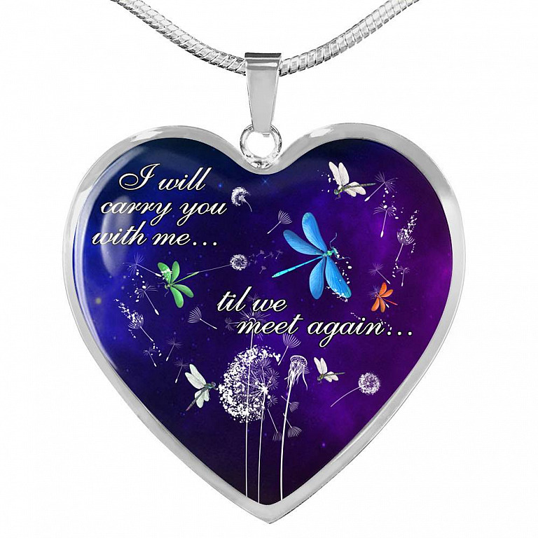 I Will Carry You With Me Til Meet Again Cardinals Heart Pendant Necklace - Red Cardinals Dandelion Necklace - Heart Luxury Necklace (Silver)