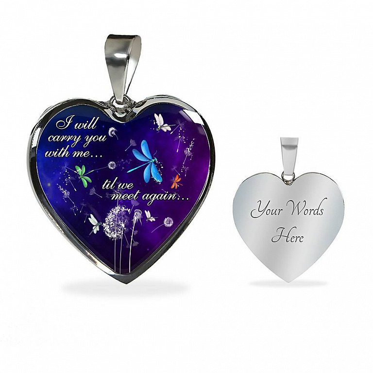 I Will Carry You With Me Til Meet Again Cardinals Heart Pendant Necklace - Red Cardinals Dandelion Necklace - Heart Luxury Necklace (Silver)