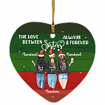 Personalized the Love Between Sister Always and Forever Sister Christmas Flat Holiday Heart Ornament, White, Heart Ornament