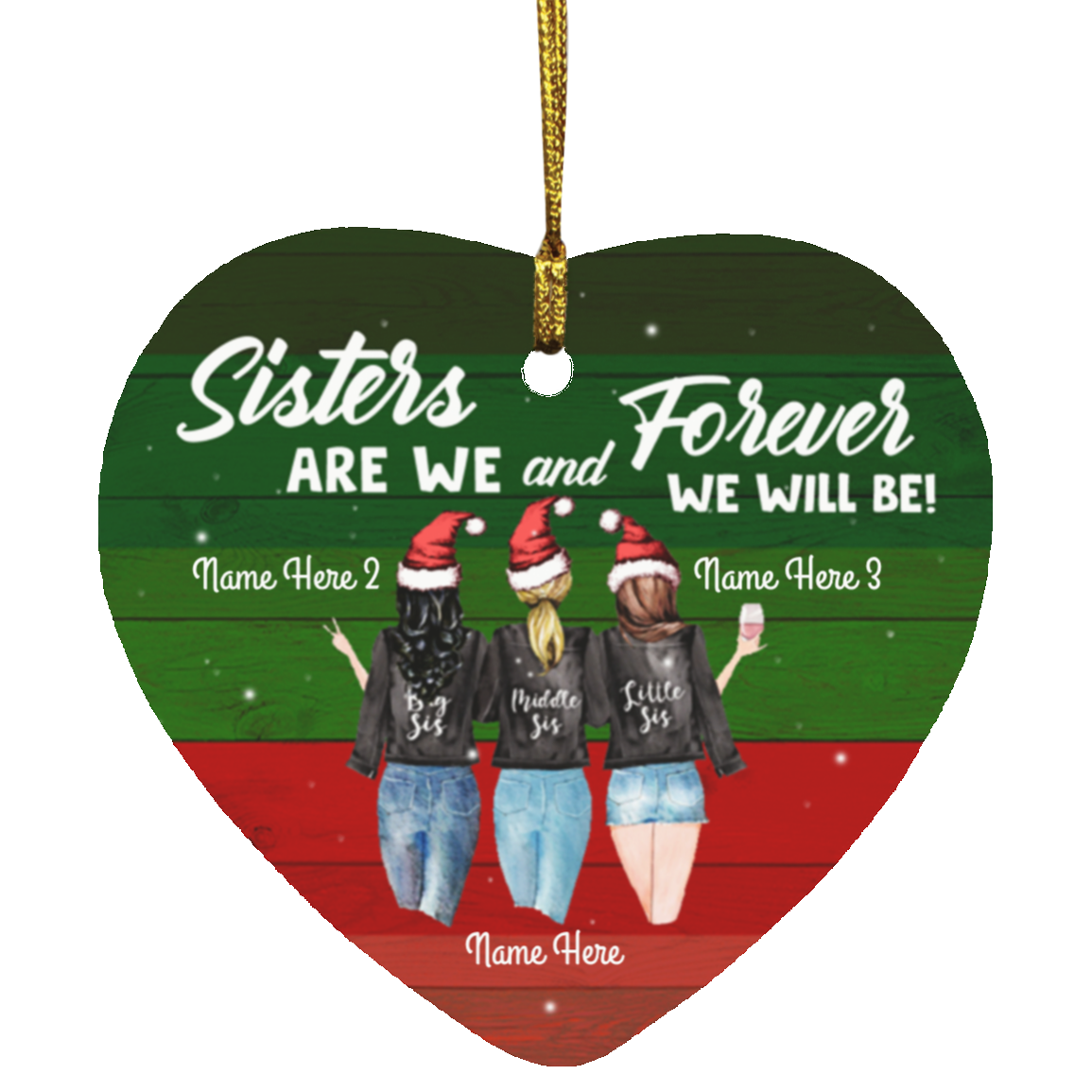 Personalized Sister Are We and Forever We Will Be Sister Christmas Flat Holiday Heart Ornament, White, Heart Ornament