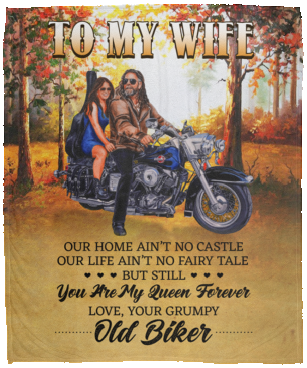 From Old Biker To My Wife Our Home Ain't No Castle Fleece Blanket - Premium Sherpa Blanket - Woven Blanket, White, Cozy Plush Fleece Blanket - 50x60