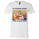 Vintage Retro My Favorite Chord Is Gsus Jesus Playing Guitar T-Shirt - V-Neck - Guitarist Tee Shirt, White, V-Neck T-Shirt