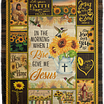 Sunflower In The Morning When I Rise Give Me Jesus Bible Verses Christian Fleece Blanket - Premium Sherpa Blanket, White, Cozy Plush Fleece Blanket - 50x60
