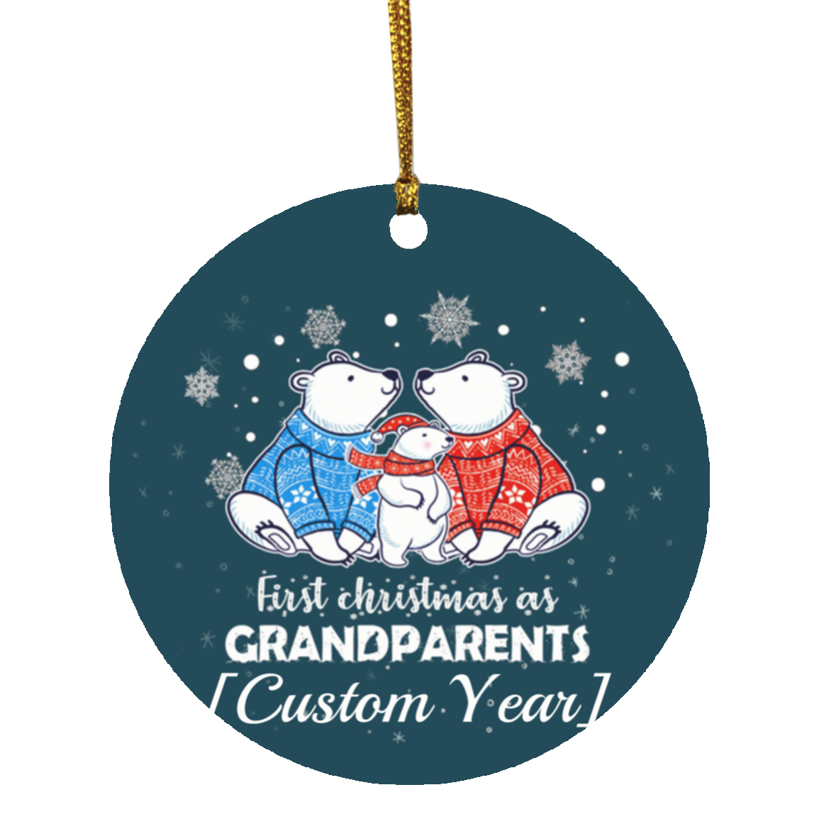 Personalized First Christmas As Grandparents Polar Bear Decorative Christmas Ornament - Holiday Flat Circle Ornament, White, Circle Ornament Personalized First Christmas As Grandparents Polar Bear Decorative Christmas Ornament - Holiday Flat Circle Ornament, White, Circle Ornament