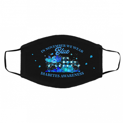 In November We Wear Blue Diabetes Awareness Washable Reusable Custom Printed Cloth Face Mask Cover, Black, Cloth Face Cover – Medium/Large