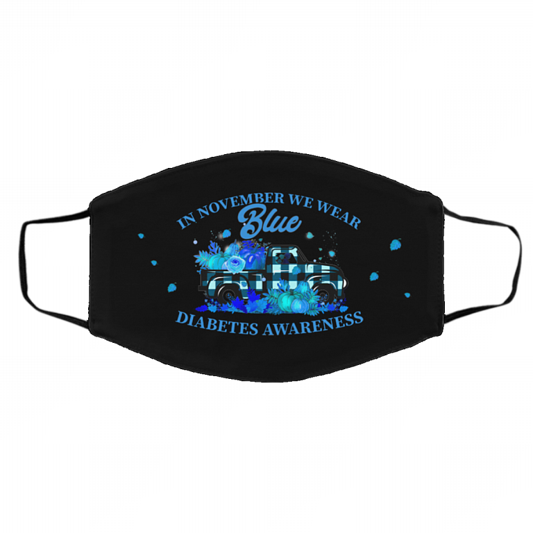 In November We Wear Blue Diabetes Awareness Washable Reusable Custom Printed Cloth Face Mask Cover, Black, Cloth Face Cover – Medium/Large