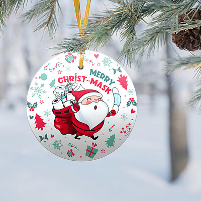 Alternative view of 2020 Quarantined Christmas Co-Vi19 Decorative Christmas Ornament - Holiday Flat Circle Ornament