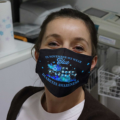 Alternative view of In November We Wear Blue Diabetes Awareness Washable Reusable Custom Printed Cloth Face Mask Cover