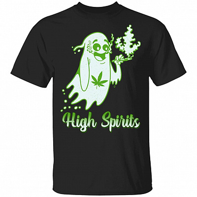 Weed Smokers High Spirits Ghost Marijuana 420 T-Shirt - Funny Cannabis Halloween Shirt, Black, Unisex T-Shirt