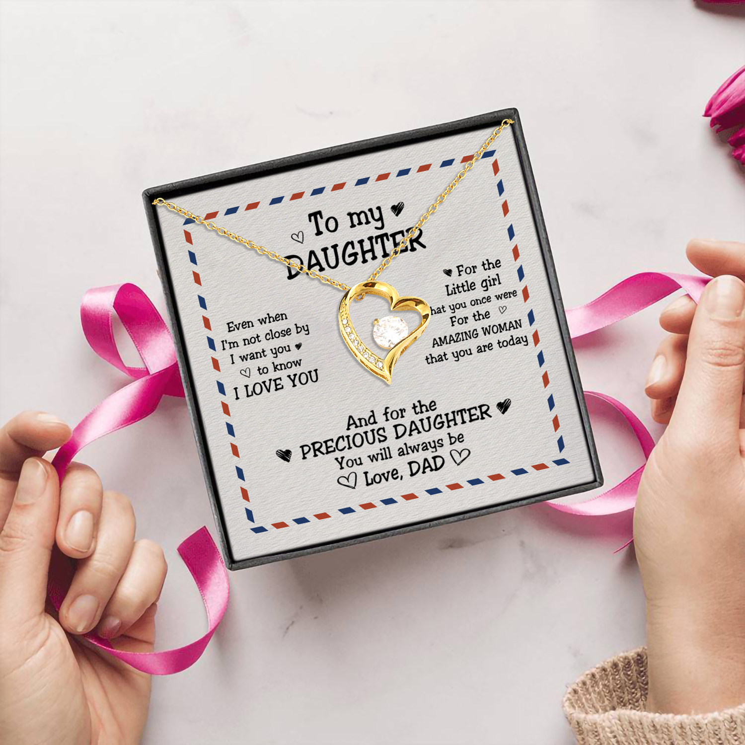 1LV. Not Close By Message Card Dad (1) Forever Love Necklace (Gold) 5