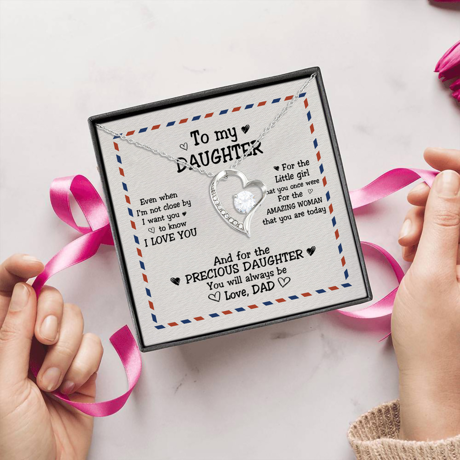 1LV. Not Close By Message Card Dad (1) Forever Love Necklace (Silver) 5