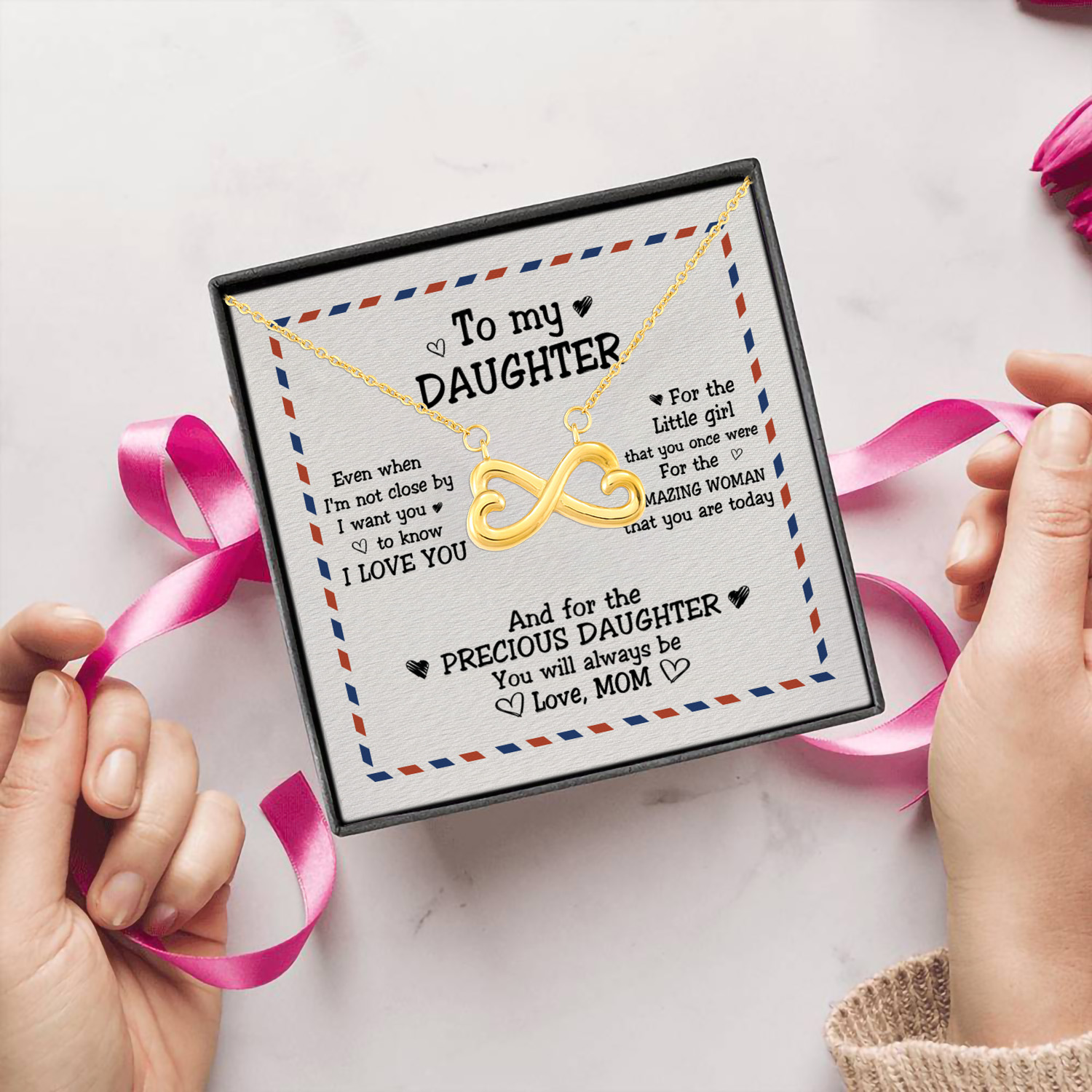 1LV. Not Close By Message Card Mom (1) Infinity Heart Necklace (Gold) 5