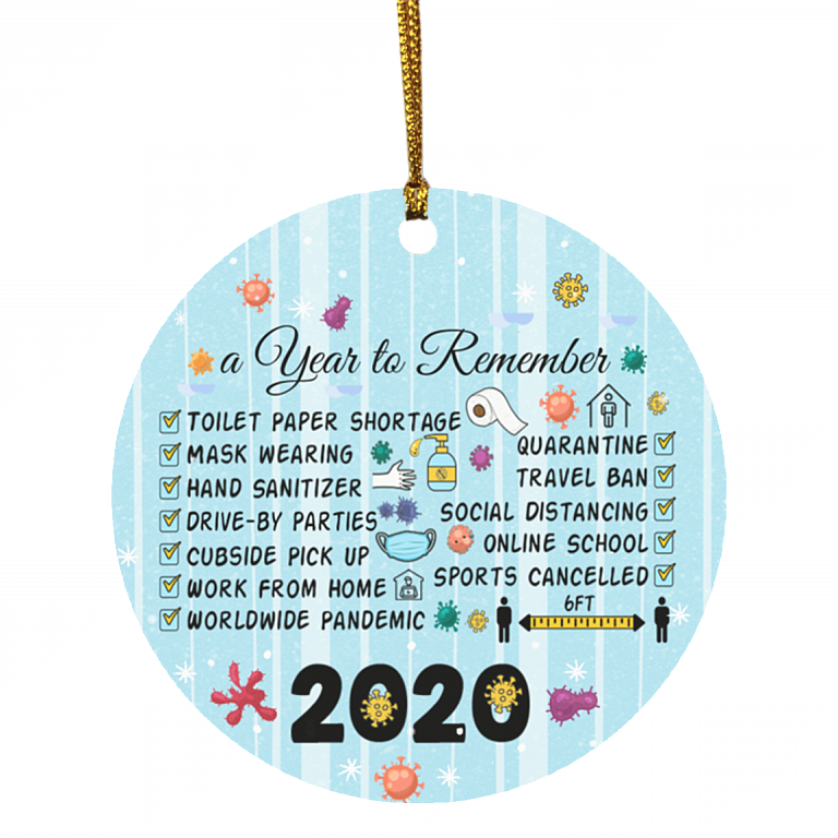 Remembering 2020 Year of Quarantine Funny Christmas Flat Holiday Circle Ornament, White, Circle Ornament