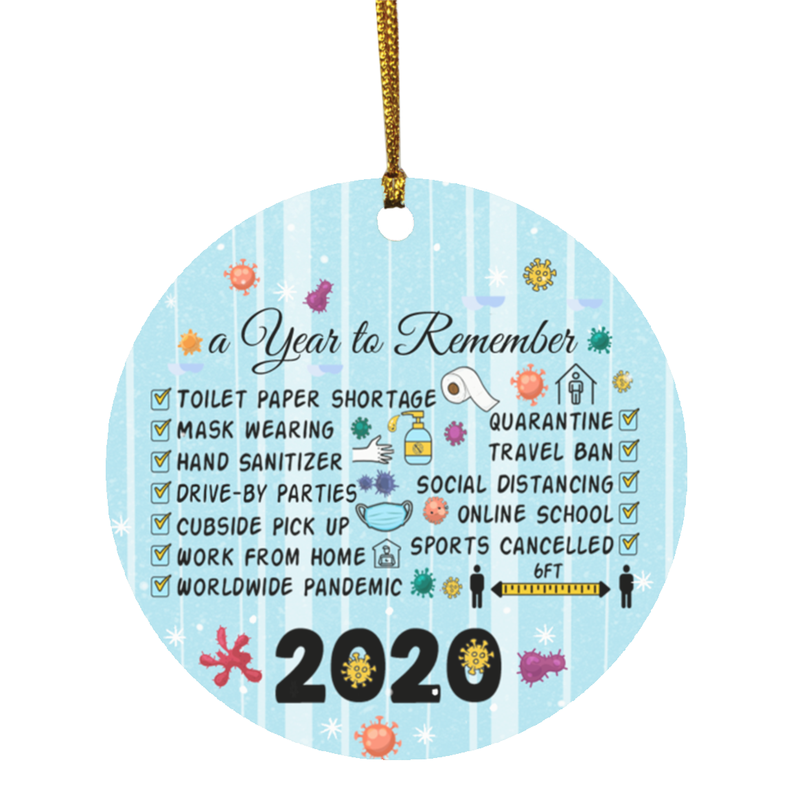Remembering 2020 Year of Quarantine Funny Christmas Flat Holiday Circle Ornament, White, Circle Ornament Remembering 2020 Year of Quarantine Funny Christmas Flat Holiday Circle Ornament, White, Circle Ornament