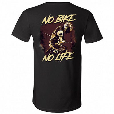No Bike No Life Samurai Suicide Plain Front - Print On Back Only T-Shirt - V-Neck Shirt, Black, V-Neck T-Shirt