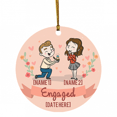 Personalized Engagement Christmas Ornament Keepsake - Holiday Flat Circle Ornament - Holiday Decoration Gift, White, Circle Ornament