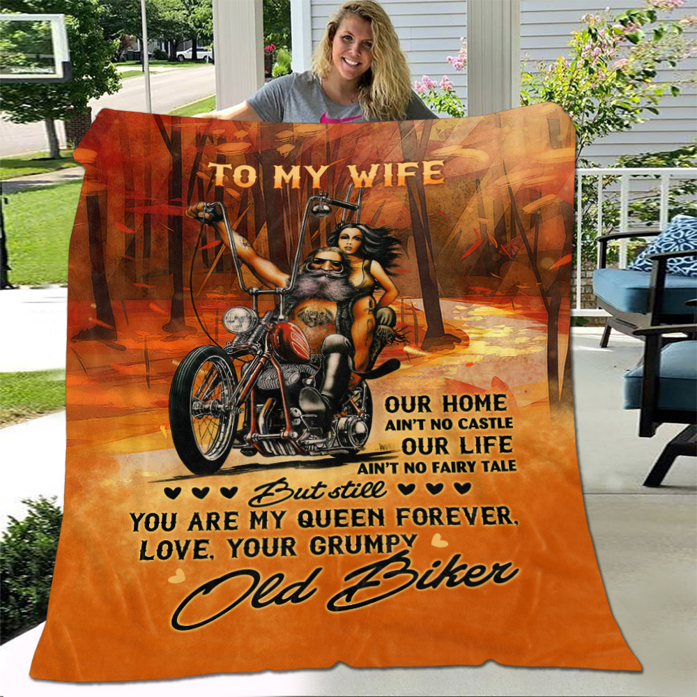 To My Wife From A Grumpy Old Biker Blanket Mockup