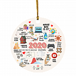Quarantine Christmas 2020 Circle Christmas Tree Ornament Keepsake - Funny Holiday Flat Pandemic Ornament, White, Circle Ornament