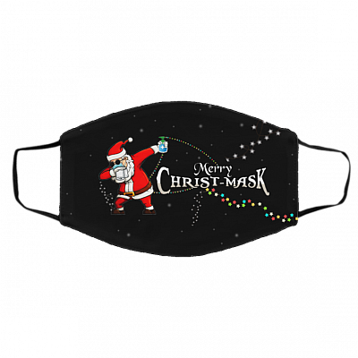 Funny Merry Christ-mask Santa Dabbing Wearing Mask Christmas Washable Reusable Custom Printed Cloth Face Mask Cover, Black, Cloth Face Cover – Medium/Large