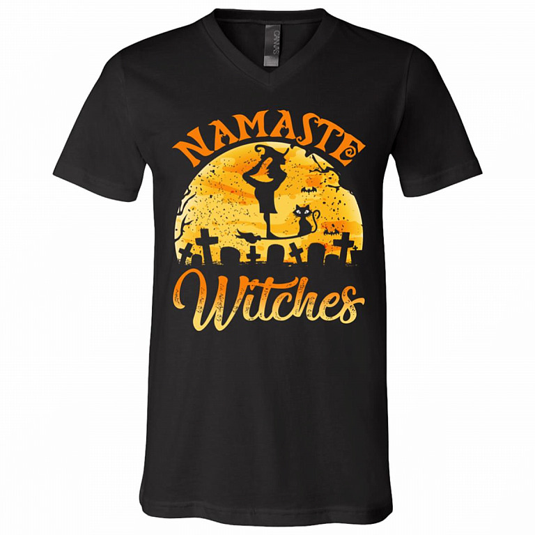 Namaste Witches T-Shirt - V-Neck Tee, Black, V-Neck T-Shirt