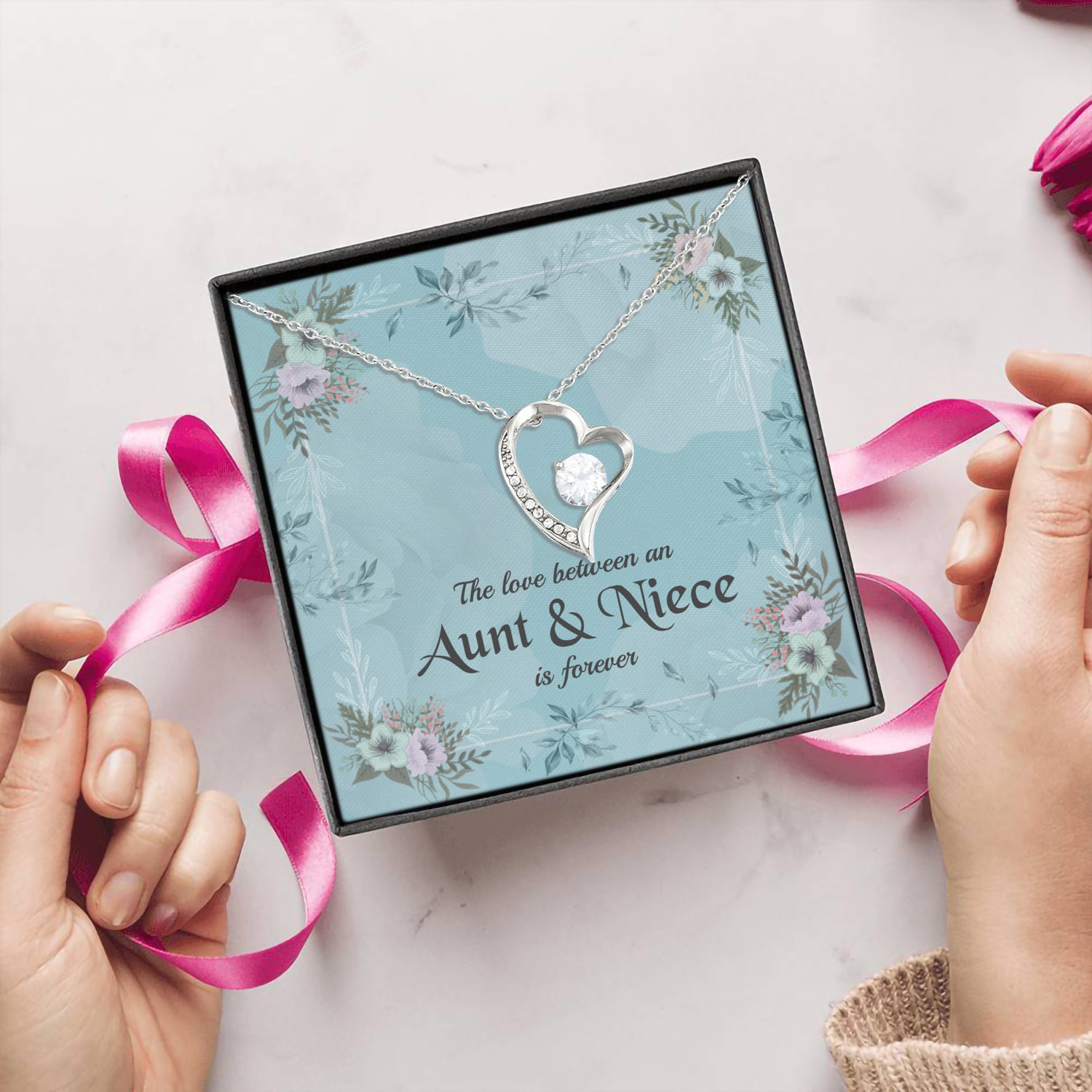 4LV. message card Aunt Niece Forever Love Necklace (Silver) 5