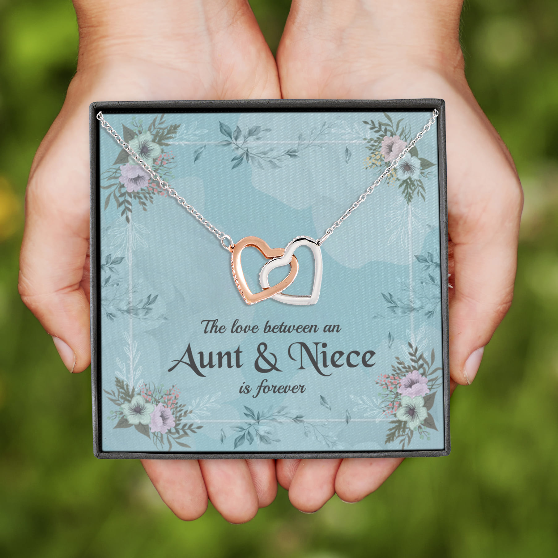 4LV. message card Aunt Niece Interlocking Hearts Necklace