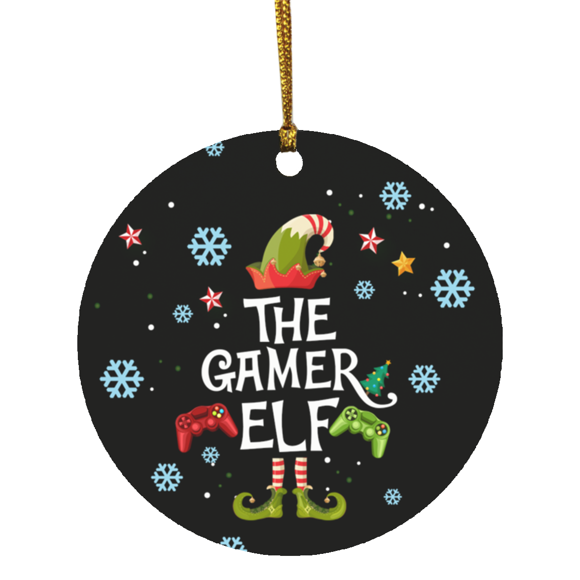 Gamer Elf Decorative Christmas Ornament - Family Matching Christmas Holiday Ornament - Gaming Gamer Gift, White, Circle Ornament Gamer Elf Decorative Christmas Ornament - Family Matching Christmas Holiday Ornament - Gaming Gamer Gift, White, Circle Ornament