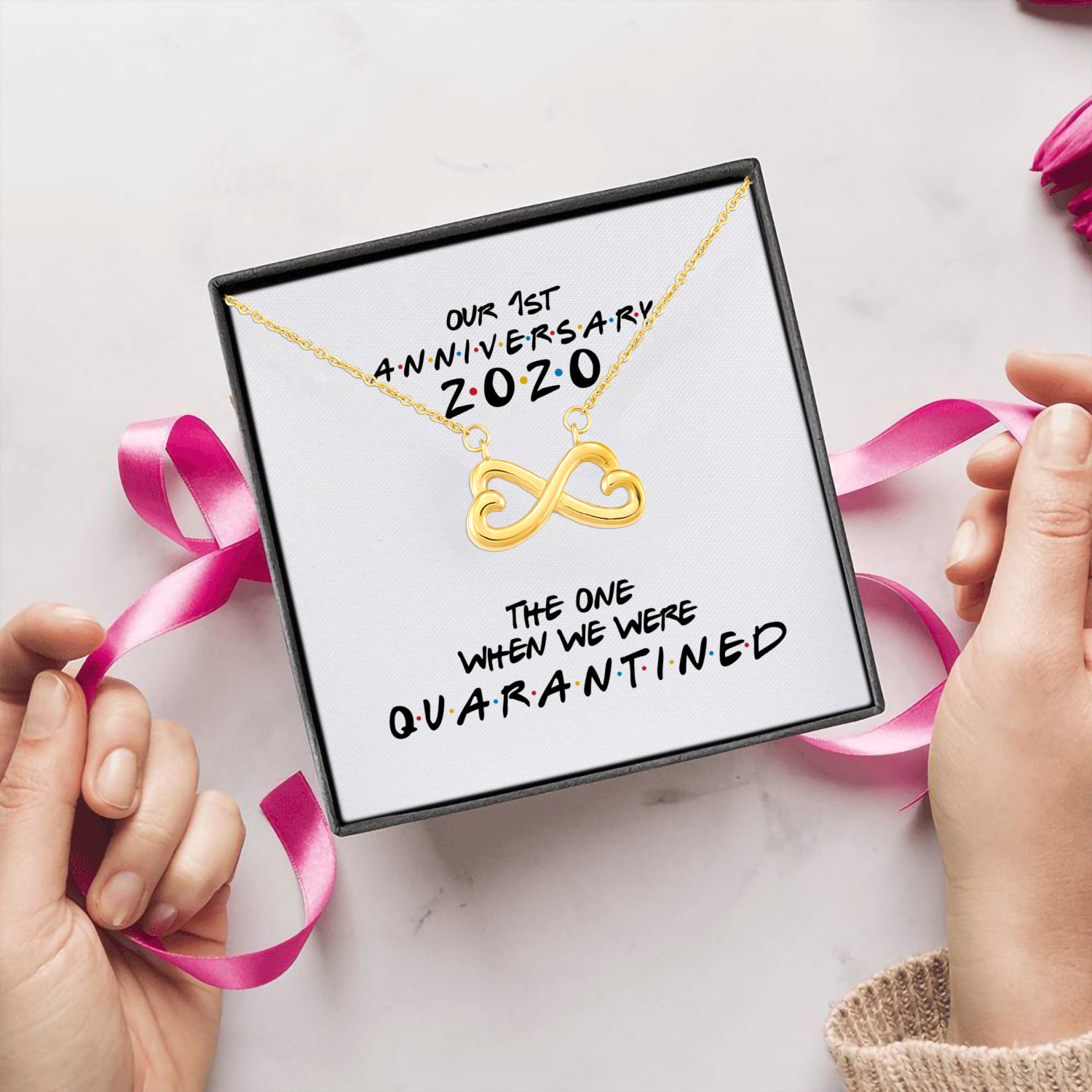 1H. 1st Anniversary (2) Infinity Heart Necklace (Gold) 5