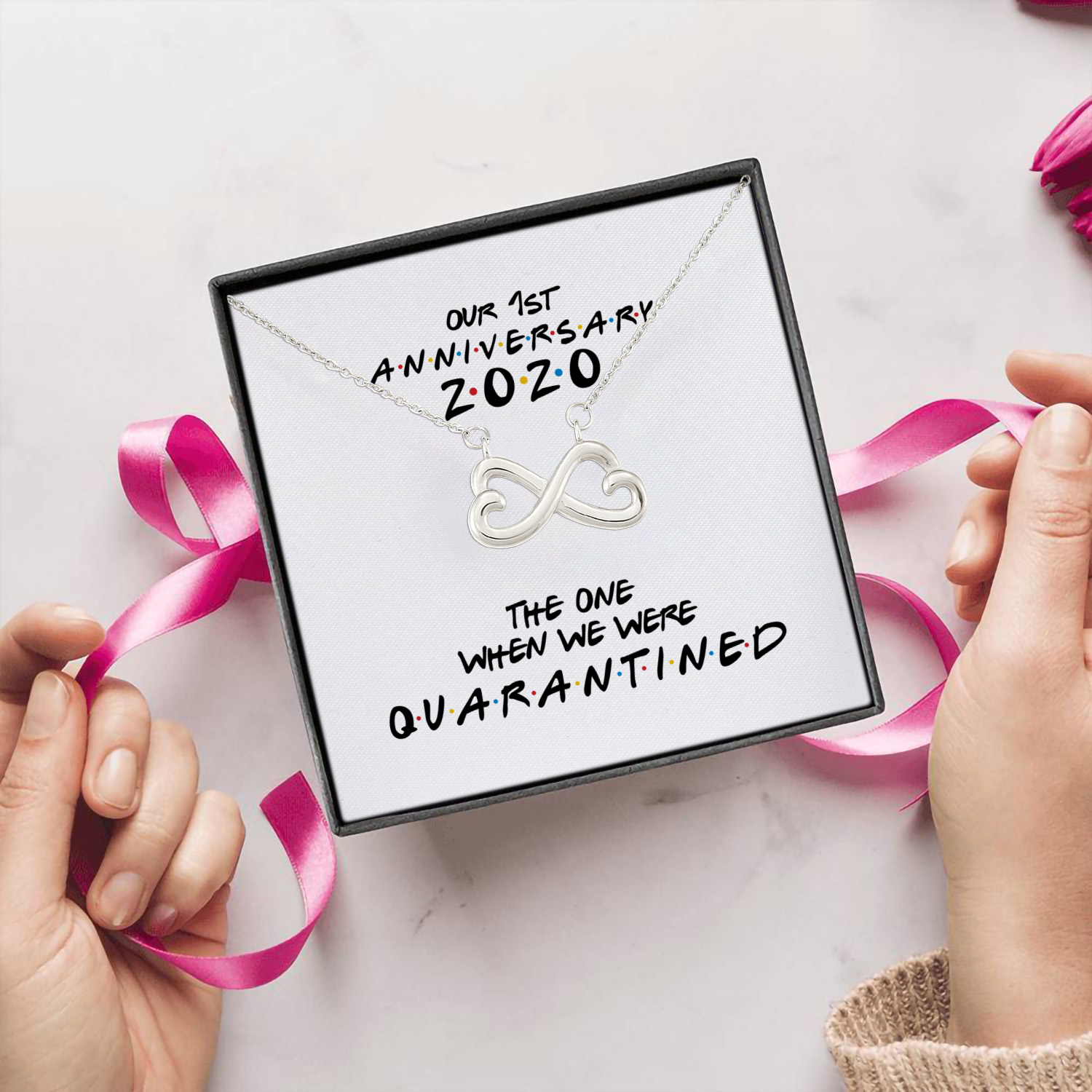 1H. 1st Anniversary (2) Infinity Heart Necklace (Silver) 5