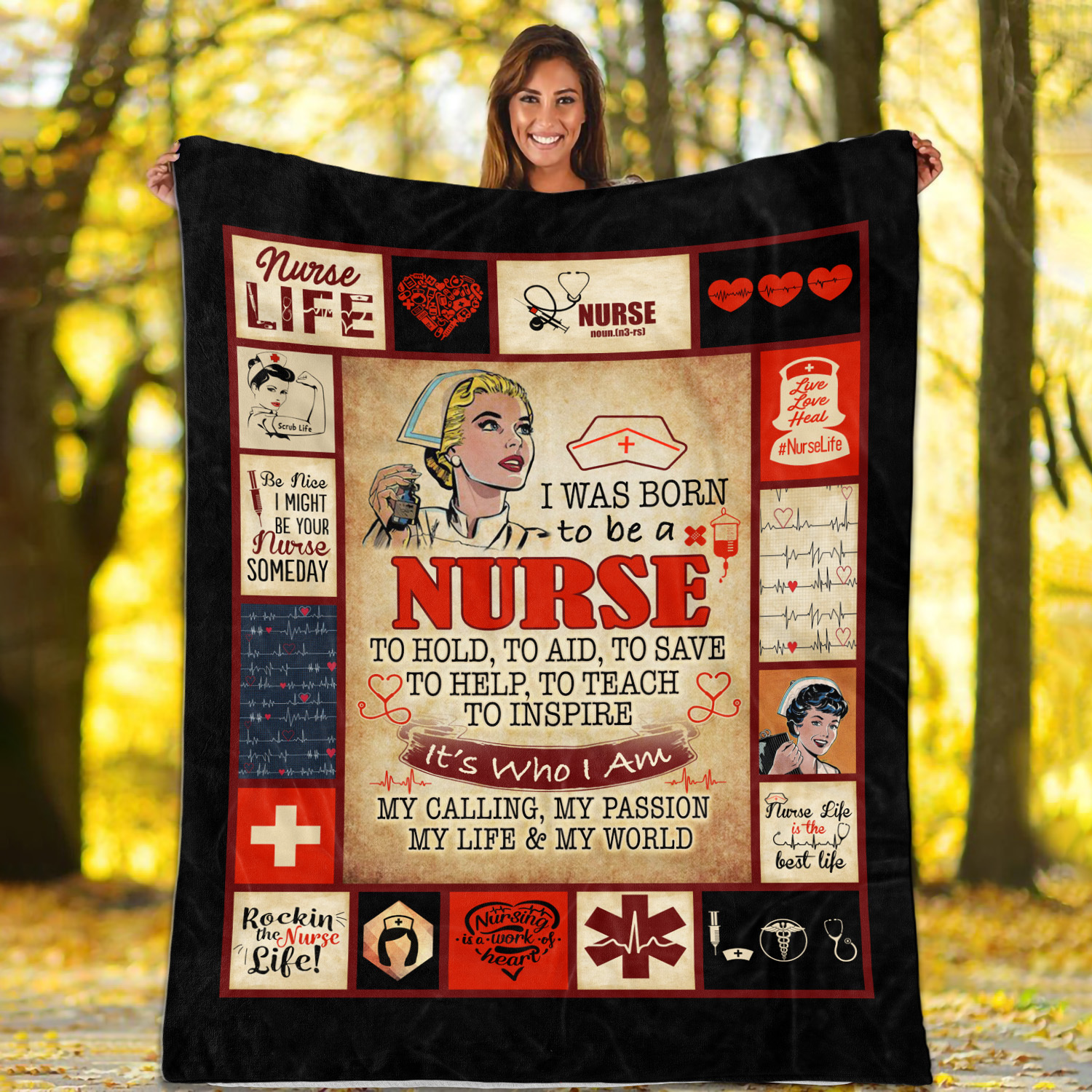 2LV. Born To Be Nurse Blanket Mockup 1