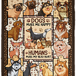 Dogs Make Me Happy Humans Make My Head Hurt Fleece Blanket - Premium Sherpa Blanket - Woven Blanket, White, Cozy Plush Fleece Blanket - 30x40