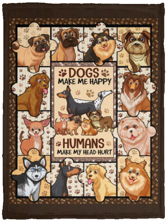 Dogs Make Me Happy Humans Make My Head Hurt Fleece Blanket - Premium Sherpa Blanket - Woven Blanket, White, Cozy Plush Fleece Blanket - 30x40 Dogs Make Me Happy Humans Make My Head Hurt Fleece Blanket - Premium Sherpa Blanket - Woven Blanket, White, Cozy Plush Fleece Blanket - 30x40