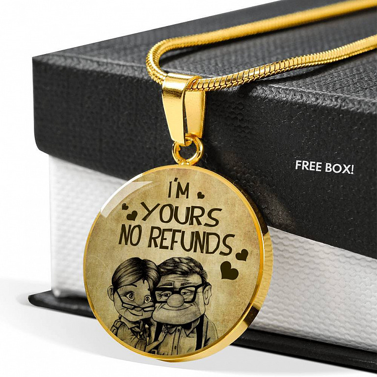 Valentine's Day Gifts For Her I Am Yours No Refunds Couple Circle Pendant Necklace - Circle Luxury Necklace (Gold Plated)