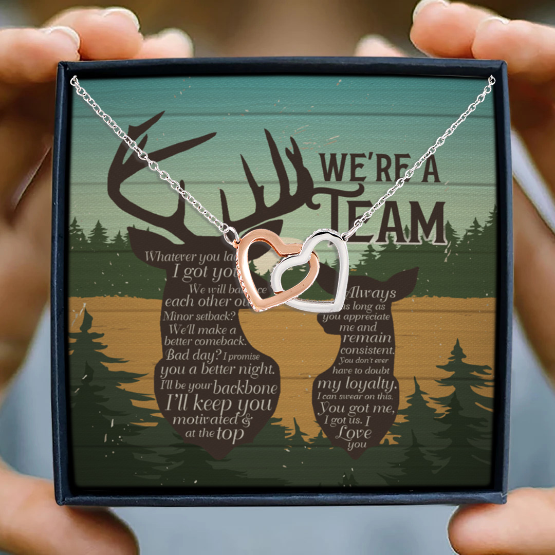3KT. Deer Hunting Couple (5) Interlocking Hearts Necklace 3