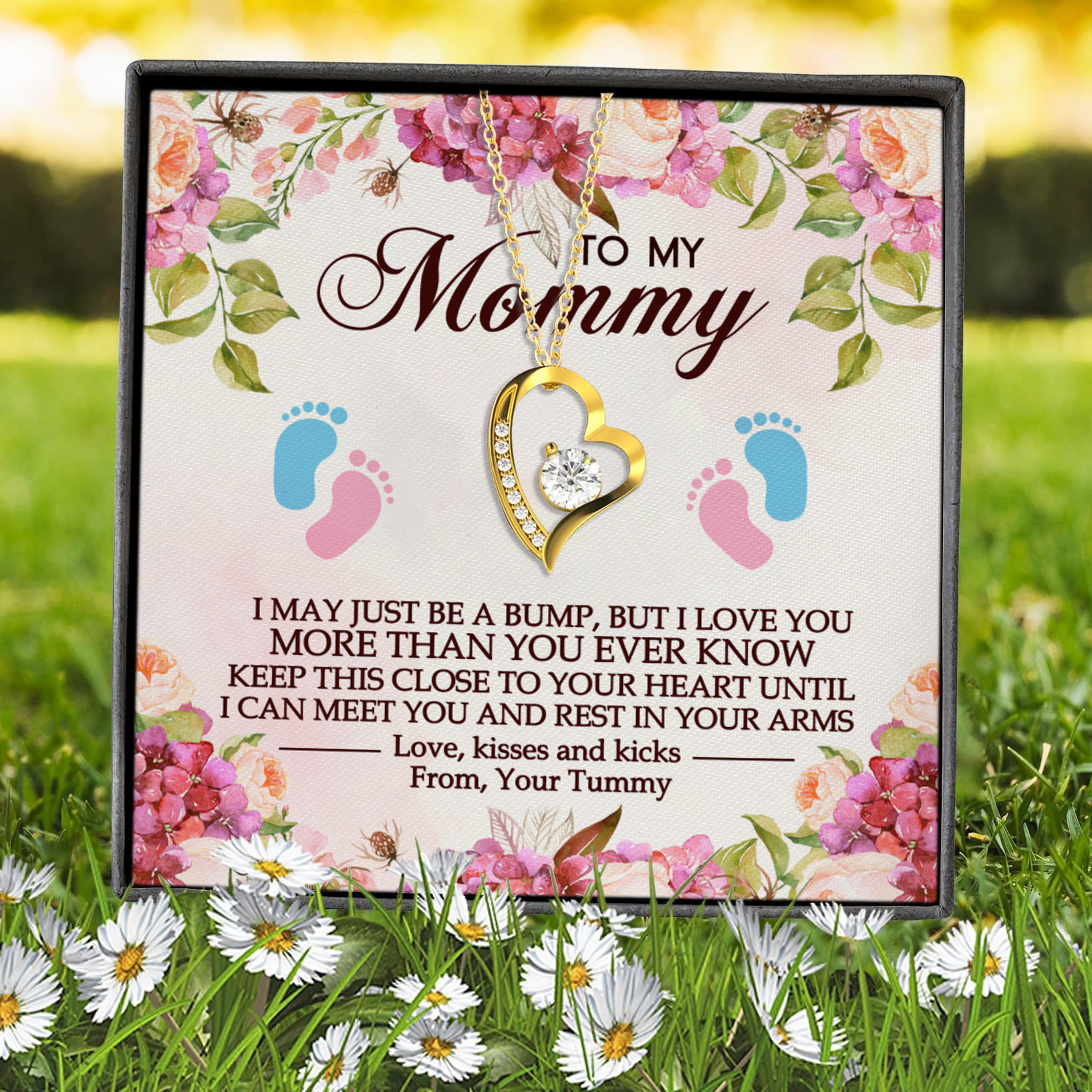 4VT. To My Mommy Pregnant Message Card Forever Love Necklace (Gold) 7