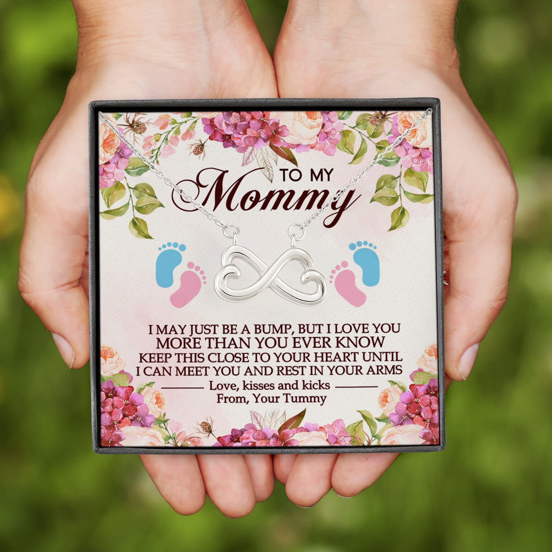 4VT. To My Mommy Pregnant Message Card Infinity Heart Necklace (Silver)